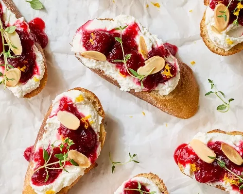 Cranberry Chutney with Whipped Feta on Crostini